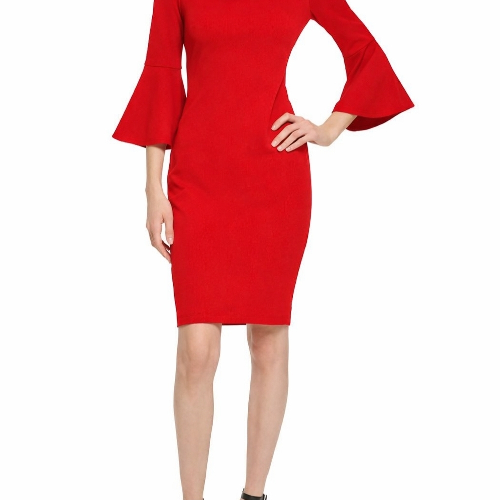 Calvin Klein Red Long Sleeve Dress